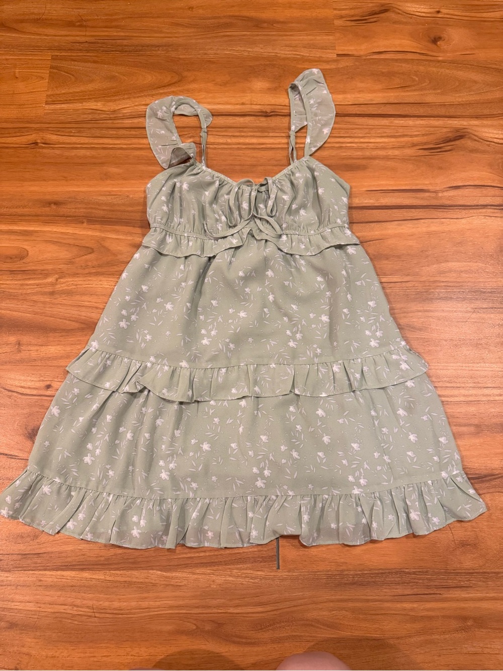 Altar'd State Sage Green Floral Ruffle Dress